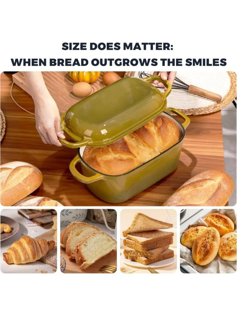 4.6 Qt Olive Oval Enameled Cast Iron Dutch Oven Lid for Sourdough Bread Baking